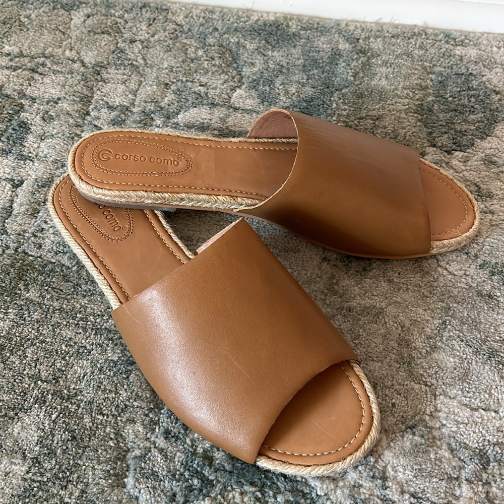 Corso Como Brown Leather Slide Sandals